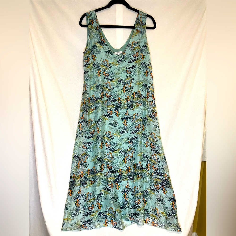 Rosemarine Silk Floral Midi Dress Sleeveless Summer Knit Lining Women's Small